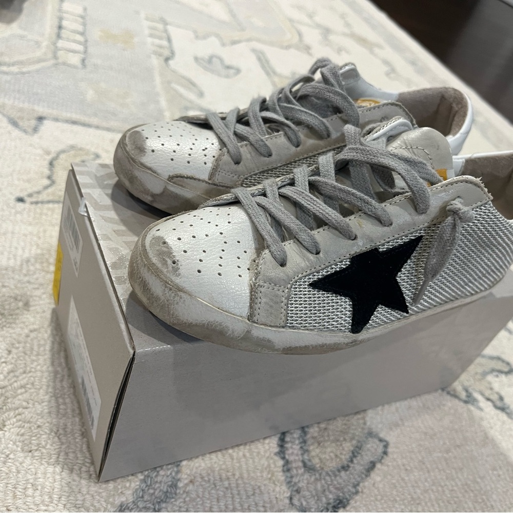 Golden Goose Silver Sneakers with Black Star